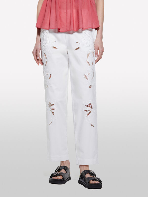 Pantaloni bianchi con ricami - pantaloni regular da donna | Sisley