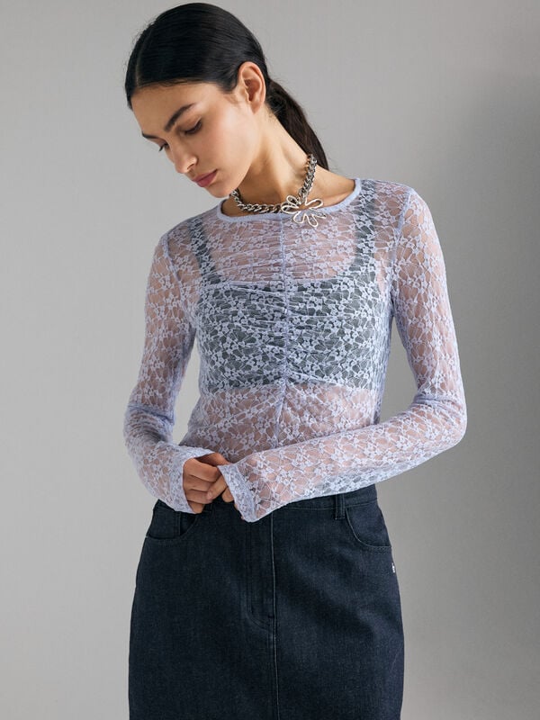 T-shirt in pizzo con arriccio - t-shirt a manica lunga da donna | Sisley